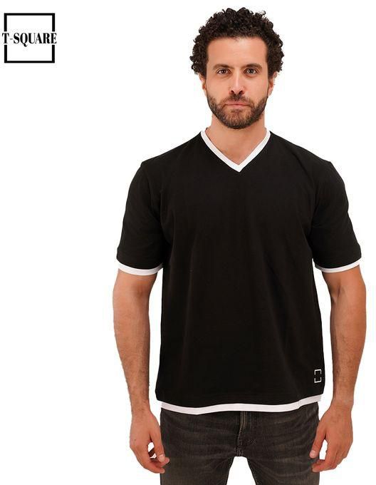 Thomas square V Neck Short Sleeves T-shirt - Black