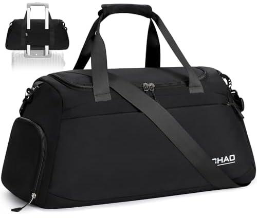 Enloffi Sports Gym Bag Waterproof Travel Duffel Bag with Wet Pocket & Shoes Compartment for Men Women Portable Sports Bag Swimming Overnight Weekend Bags Lightweight Hand Carry Bag, Black