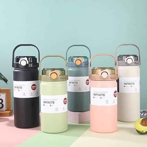 Large Capacity 316 Stainless Steel Thermos Portable Vacuum Flask Insulated Tumbler with Straw Thermo Bottle for Gym Running Cycling School Office Sports Fitness (1200ml, Pink)