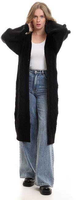 Front Knitted Braids Cardigan - Black