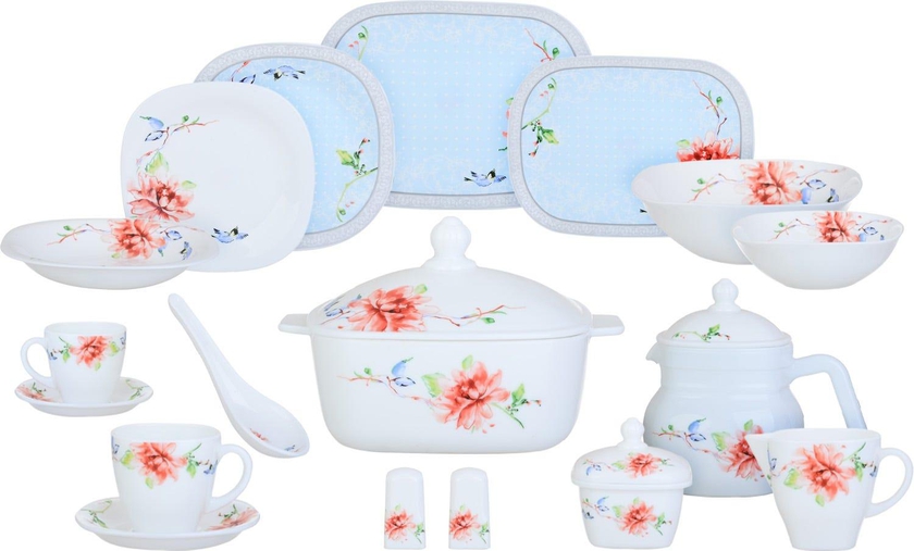 Get Danta Arcopal Square Dinner Set, 66 Pieces - Multicolor with best offers | Raneen.com
