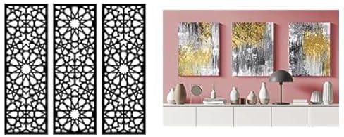 Bundle Home gallery arabesque wooden wall art 3 panels 80x80 cm + Canvas wall art, portrait of a set of 3 abstract background of minimalism. with a geometric pattern of art 60 w x 40 h x 2 d
