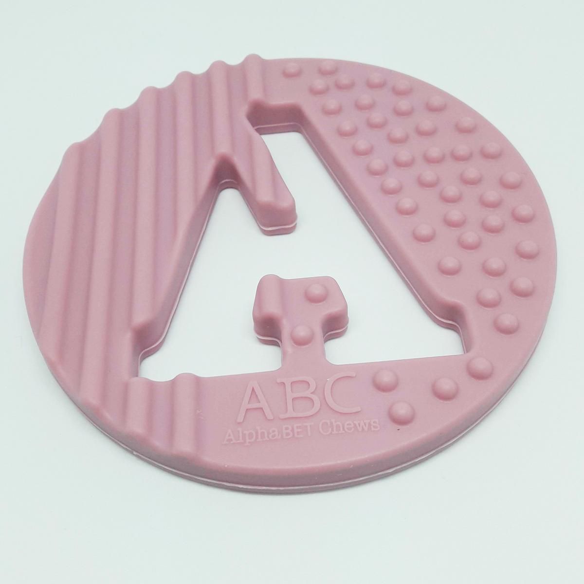One.Chew.Three - Alphabet Chews Silicone Letter Teething Disc - A - Pink