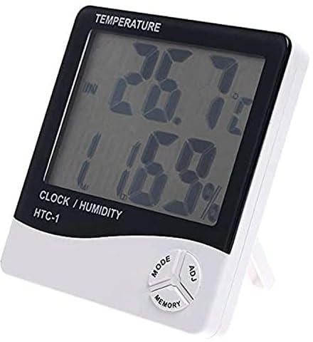 ساعة HTC-1 درجة الحرارة والرطوبة بلون ابيض، رقمي، بولي كربونات (PC)