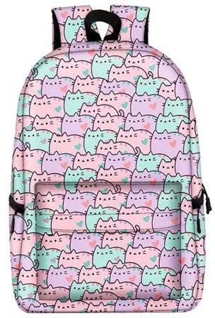 Full Print Kitty Casual Backpack Pink