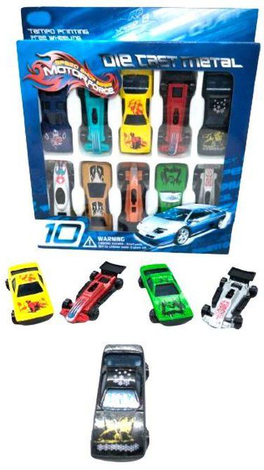 Model Racing Cars, Multi-colored Metal, Consisting Of 10 Cars