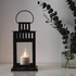 BORRBY Lantern for block candle - in/outdoor black 28 cm