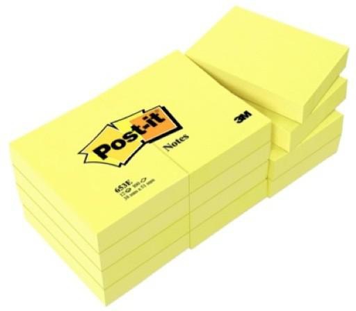 3M Post-It Notes Canary Yellow 653 1.5inx2in 12pads/pack