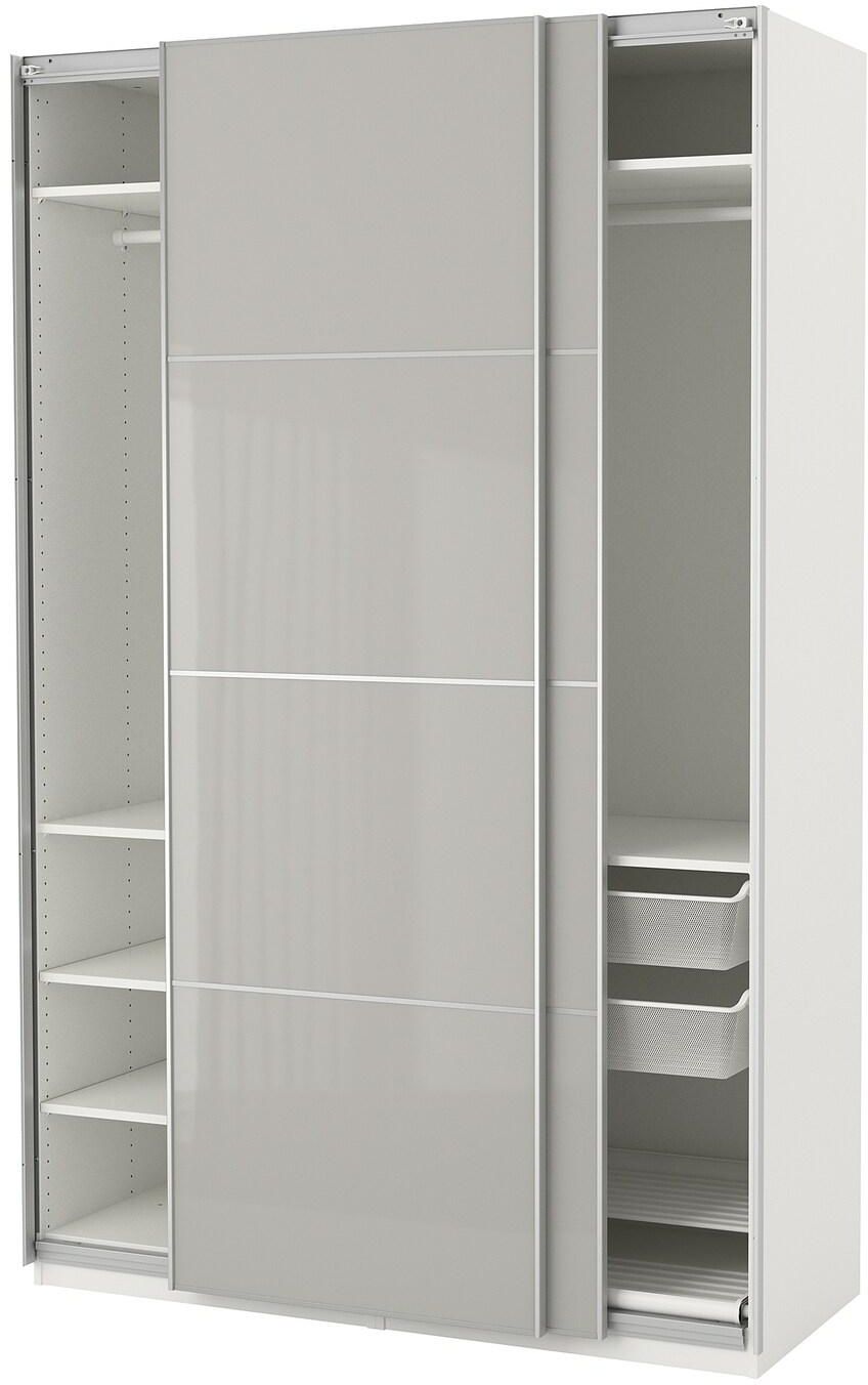 PAX Wardrobe, white Hokksund, high-gloss light grey, 150x66x236 cm