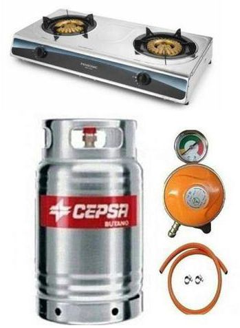 Cepsa Stainless Gas Cylinder 12.5kg With Best Choice Gas Cooker, Amcool Metered Regulator, Hose & Clips