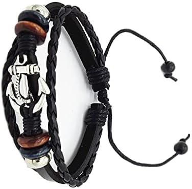 Black leather bracelets 3 floors with Nickel anchor rings Item No 897 - 2