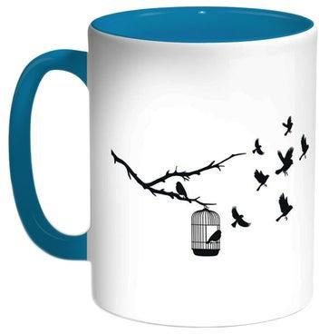 Freedom Of Birds Printed Coffee Mug White/Blue/Black