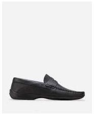 Activ Black Leather Casual Loafers