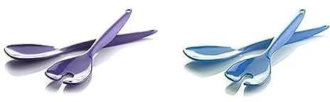 M-Design Plastic Salad Serving Spoon & Fork Set (Purple) + M-Design Plastic Salad Serving Spoon & Fork Set (Blue)