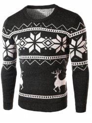 Deer and Snowflake Pattern Christmas Sweater - Deep Gray - M