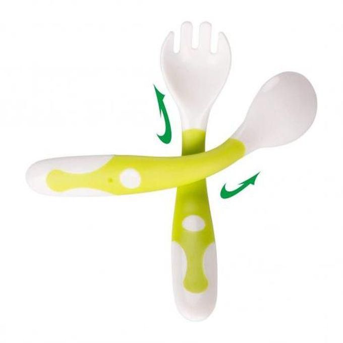 Bendable, Non-slip Children's Spoon And Fork Set With Safety Bag.