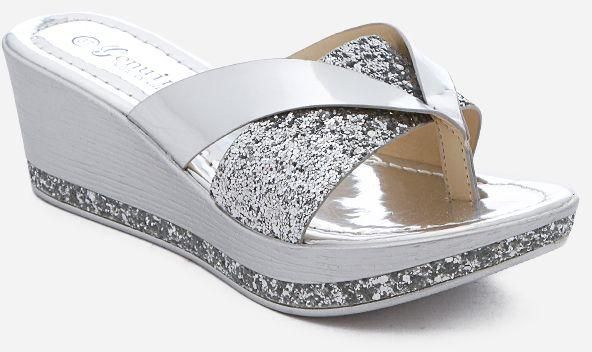 Genuine Toe Thong Glittery Slipper - Silver