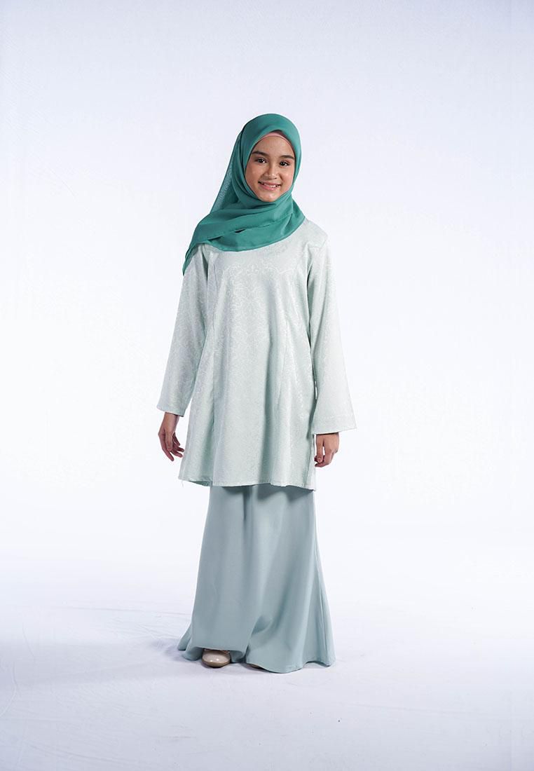 Motherchild Kurung Jacquard Kembang Kids Dress - 7 Sizes (Mint Green)
