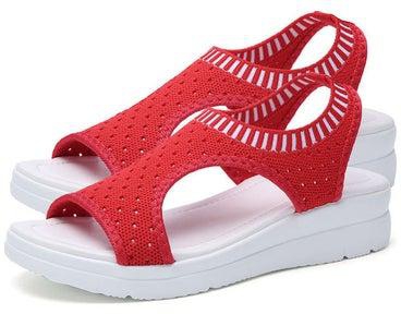 Open Toe Low Wedge Knitted Sandals Red
