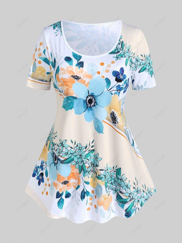 Plus Size Short Sleeve Floral Print Tee - 5x | Us 30-32