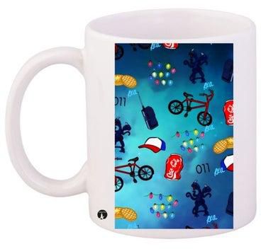 Bike Printed Coffee Mug White/Blue/Yellow