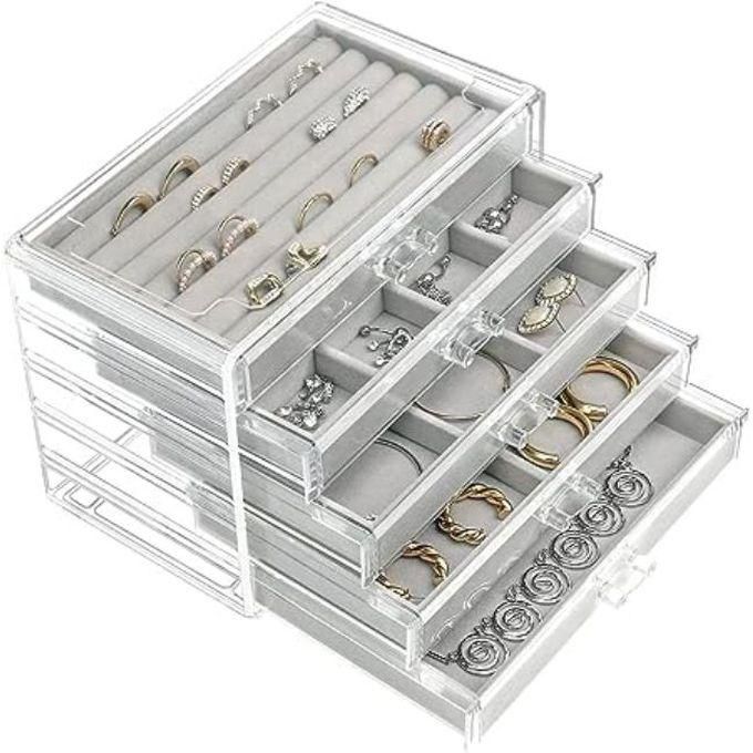 Acrylic Jewelry Box, Velvet Jewelry Organizer With Clear Drawers