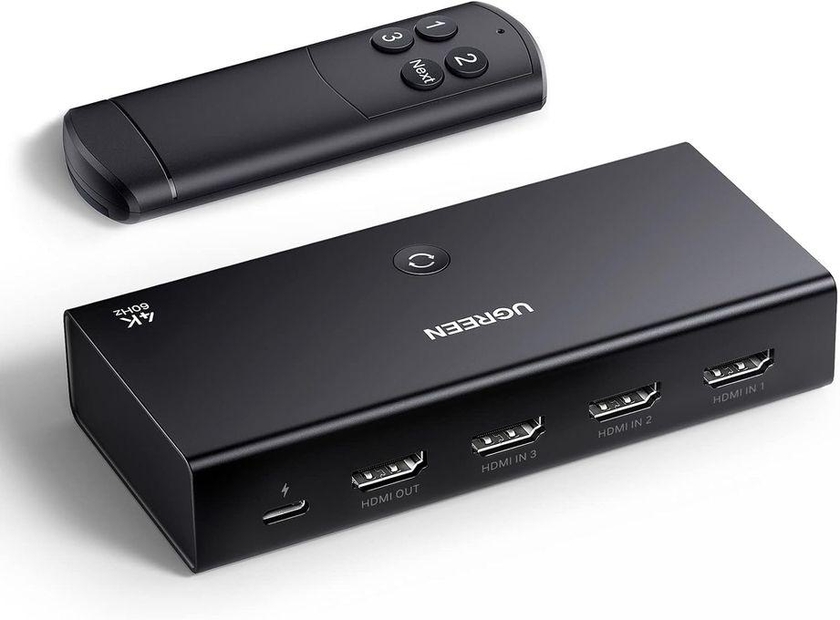 Ugreen UGREEN HDMI Switch 4K 60Hz 3 in 1 out HDMI Splitter 3 Ports Box HDMI 2.0 Switcher Supports HDR/CEC/3D/HDCP 1.4 for 4K x 2K@60Hz/ Full HD 1080P Compatible with PS5 PS4 Xbox Fire Stick Roku Apple TV PC