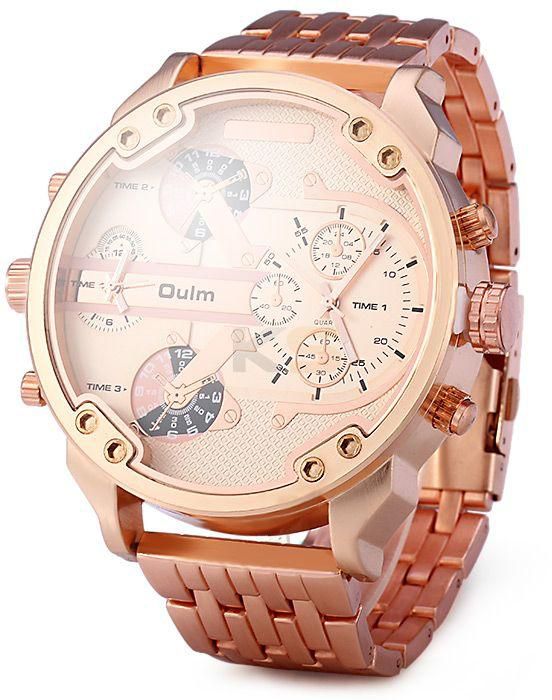 OULM 3548 Men Dual-movt Japan Quartz Watch with Big Dial Stainless Steel Band