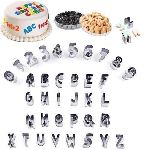 Mini Alphabet and Number Cookie Cutters Set of 36 Pieces Stainless Steel Small Mold Tools for Fondant Biscuit, Cake, Fruit, Vegetables