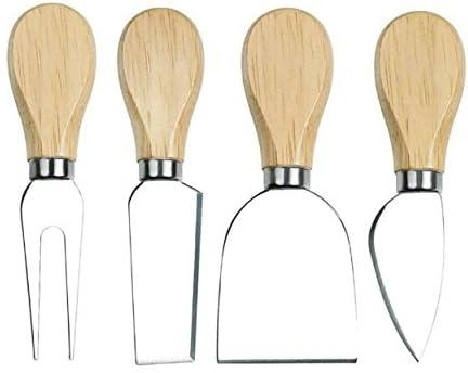 GuDoQi Cheese Knives, Set of 4, Wood handle, Stainless Steel, Hard & Soft Cheese Slicer, Serving Fork, Cheese Spreader