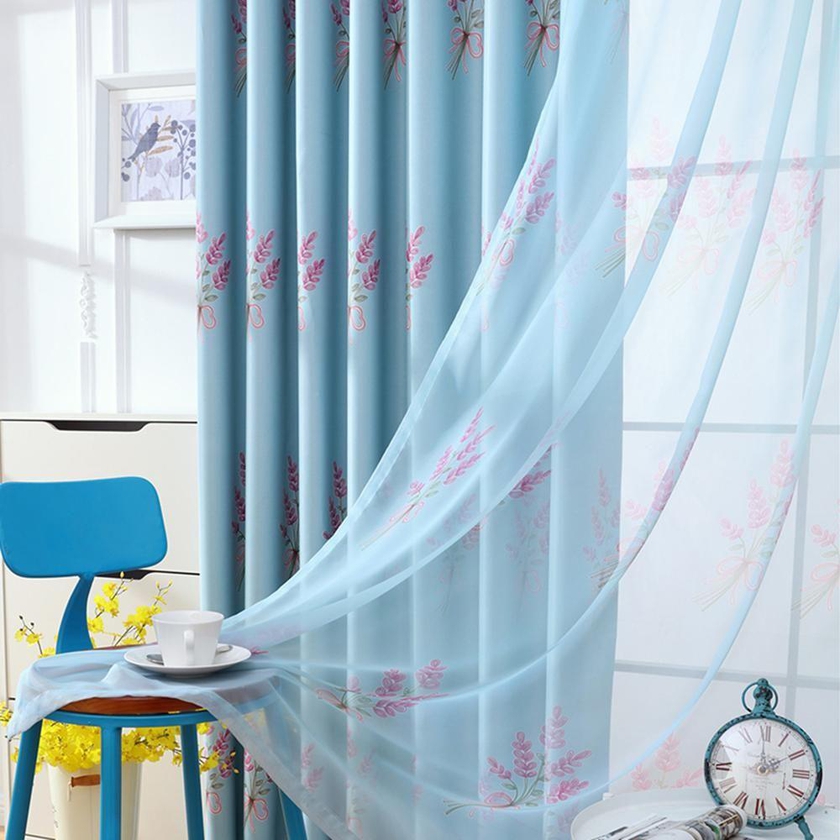 Polyester Floral Pattern, Blue - Doors Curtains