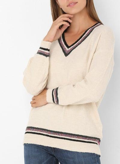 Shimmer Striped Detail Sweater Beige