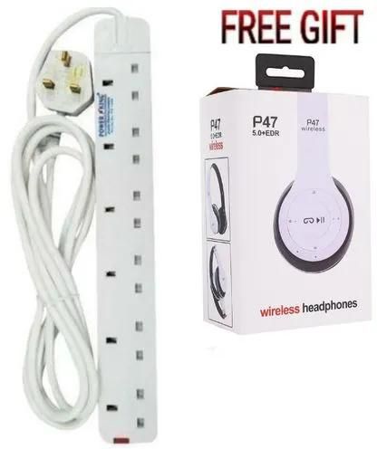 Power King 6Way Power Extension Cable +FREE P47 BT Headphone