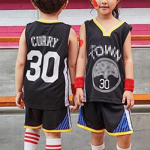 قميص جيرسي للاطفال - فريق غولدن ستايت ووريورز رقم 30 ستيفن كاري لكرة السلة، ملابس رياضية عالمية بدون اكمام وشورت جيرسي (3XS~2XL)، XL145~155 سم