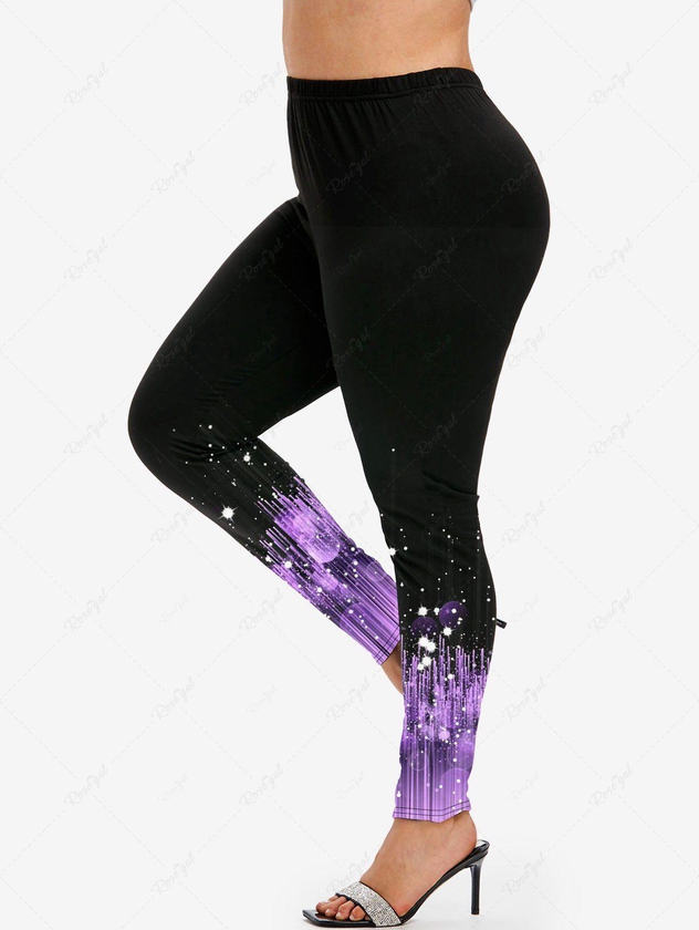 Plus Size 3D Sparkles Stripes Printed Skinny Leggings - M | Us 10