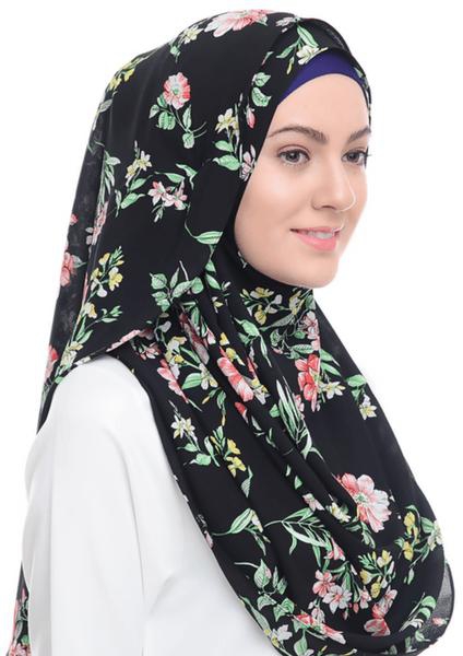 FIRVITACOUTURE Hijab Turban, Hia Story No Pin Hijab - Plain &amp; Floral Design (6 Colors)