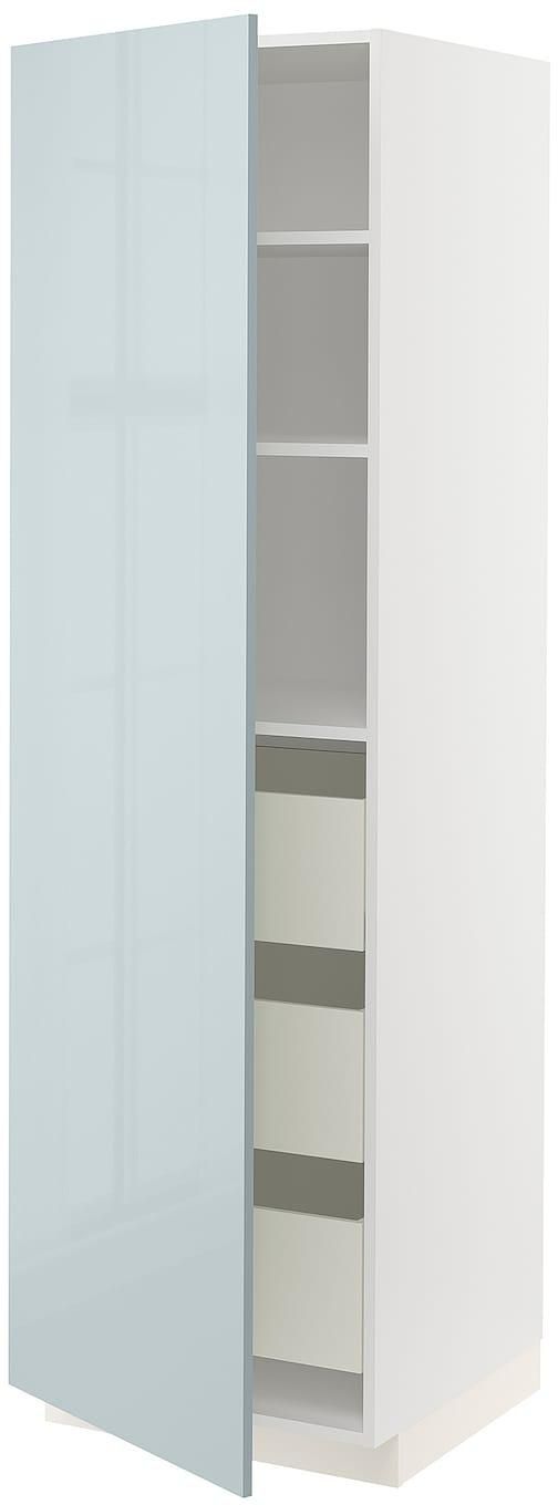 METOD / MAXIMERA خزانة عالية بأدراج - أبيض/Kallarp رمادي فاتح-أزرق ‎60x60x200 سم‏