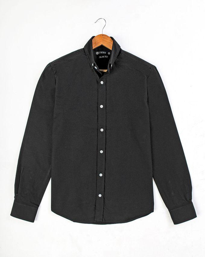 tree Men's Oxford Shirt With Sleeves- Black