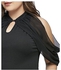 Nextmia Women Plus Size Cold Shoulder Yarn Panel T-Shirt - Black
