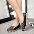 Fashion Women Leather Loafers Flats Weave Style Hollow Slip On Casual Sandal Peas Shoes