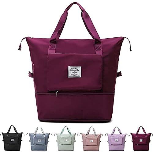 CABLE GALLERY Foldable Travel Duffel Bag, Large Capacity Folding Travel Bag, Travel Lightweight Waterproof Carry Luggage Bag (Pink,40 x 23 x 45cm), DARK PURPLE, Luggage