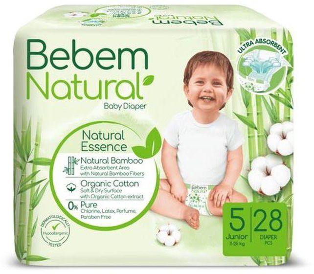 Bebem Natural Baby Diapers Junior Size 5 - 28 Pcs