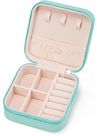 Mini Jewelry Travel Case,Small Jewelry Box,Traveling Jewelry Organizer,Portable Jewellery Storage Holder for Rings Earrings Necklace Bracelet Bangle Organizer,Boxes Gifts for Girls Women(PU-Blue)