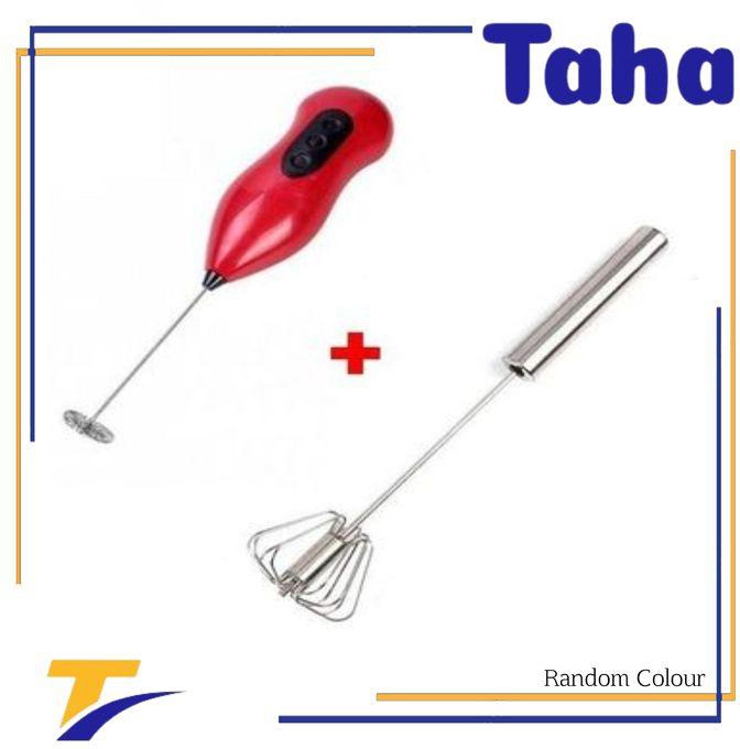 Taha Offer Milk Frother + Stainless Steel Auto Rotating Whisk 2 Pieces
