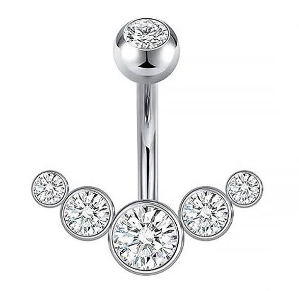BIJOUX BEAUTIQUE Navel Belly Button Cluster Five Gem Curved Barbell Piercing Jewelry – Silver