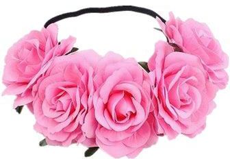 Artificial Flower Pattern Elastic Headband Pink