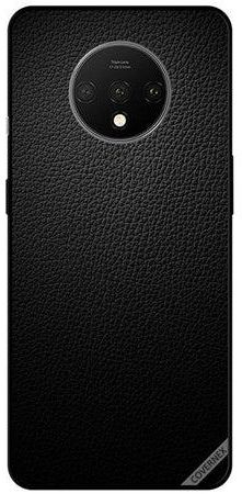 Protective Case Cover For OnePlus 7T Dark Black Leather Pattern