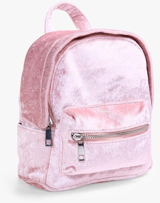 Light Pink Crushed Velvet Mini Backpack