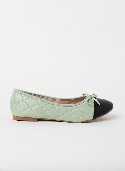 Quilted Pattern Bow Detail Ballerina Green/Black