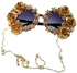 Women's Flower Vintage Chains Carved Round Sunglasses